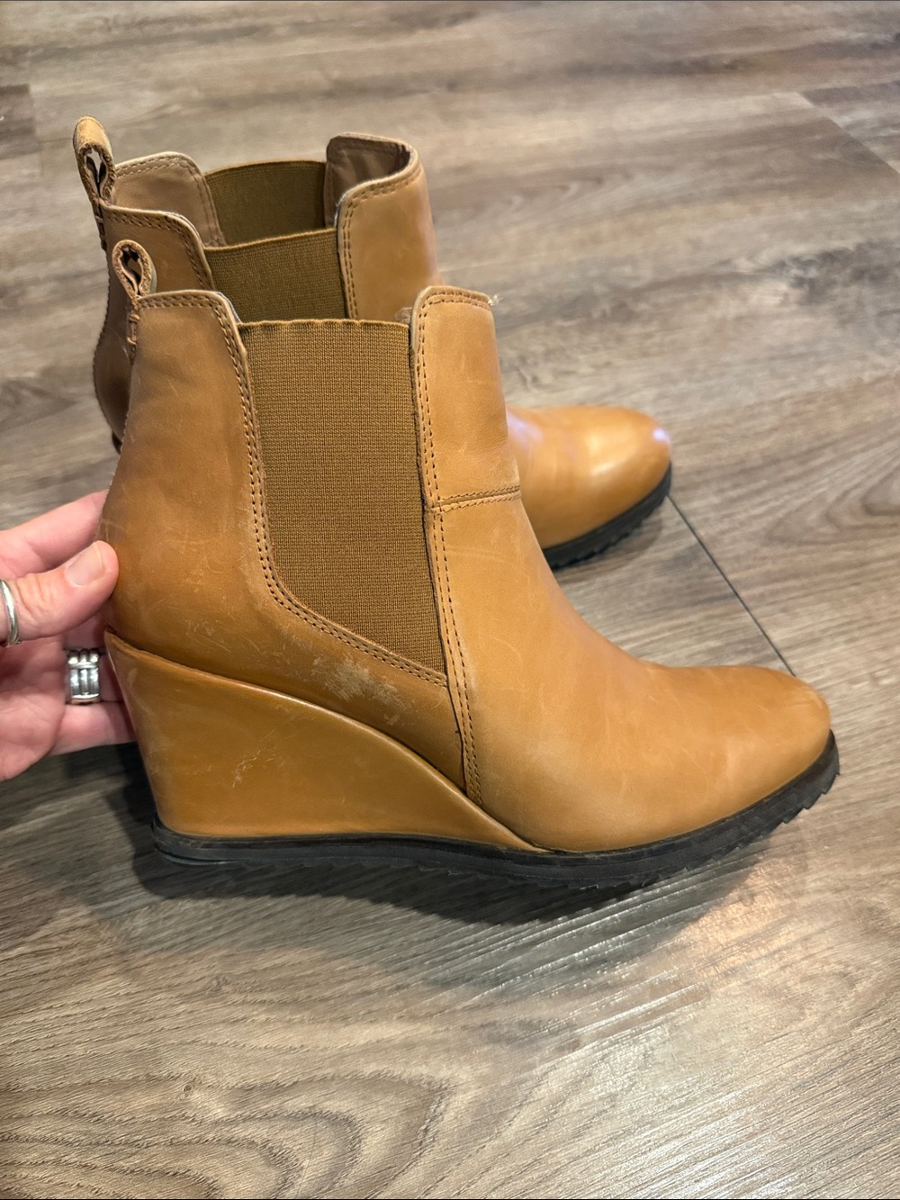 Crevo Women's Adelia Chestnut Tan Leather Wedge Fashion Ankle Boot Size 8.5